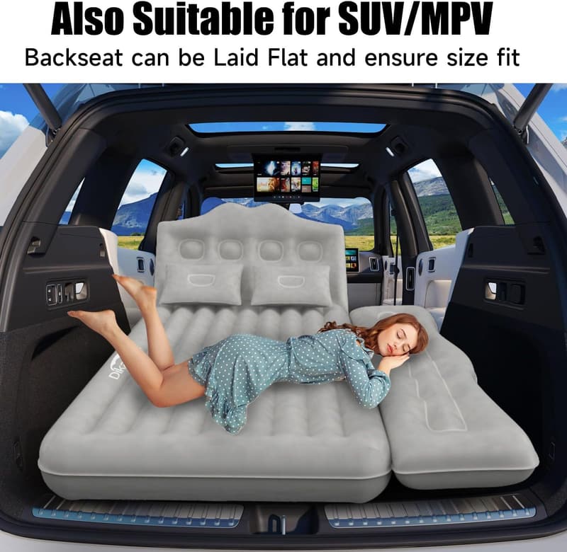 Car Camping Mattress for SUV, Inflatable Travel Sleeping Pad (Grey)
