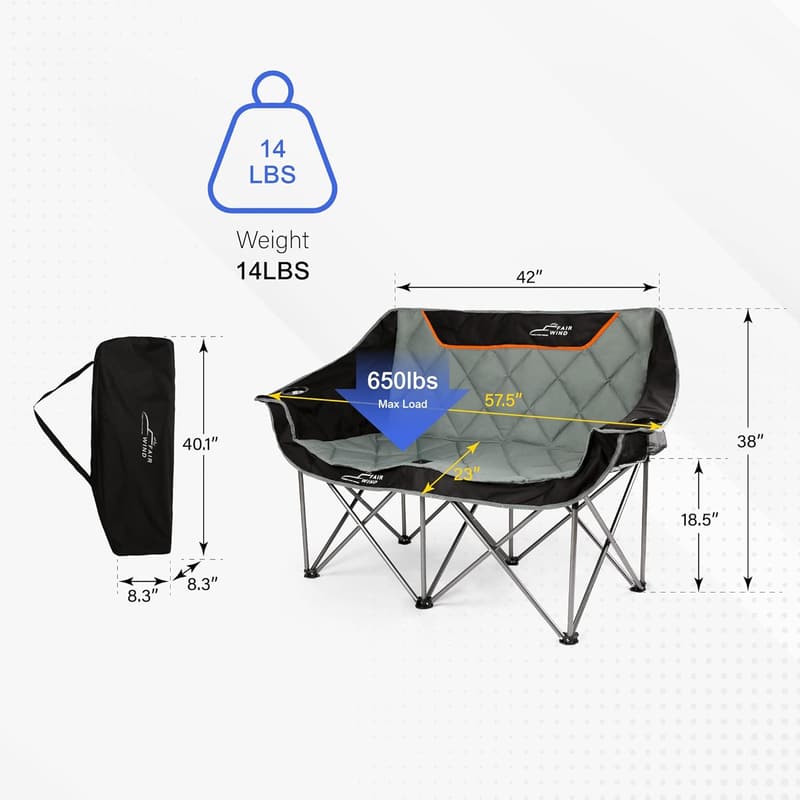 Heavy-Duty Folding Loveseat Camping Chair - Supports 650 lbs