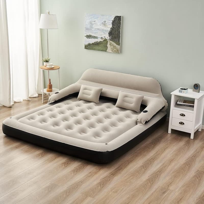 Queen Size Inflatable Sofa Bed with Headboard & Pillow