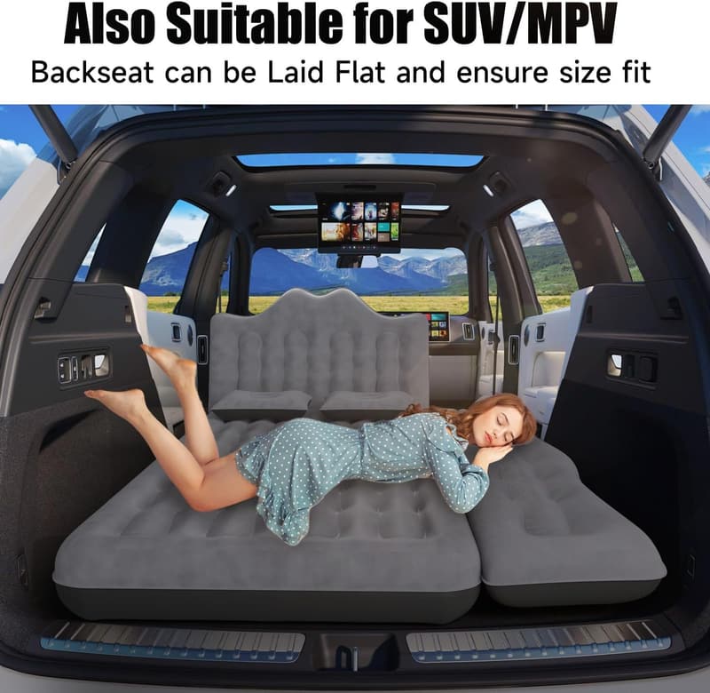 Inflatable Car Air Mattress for Camping with Pump & Pillows