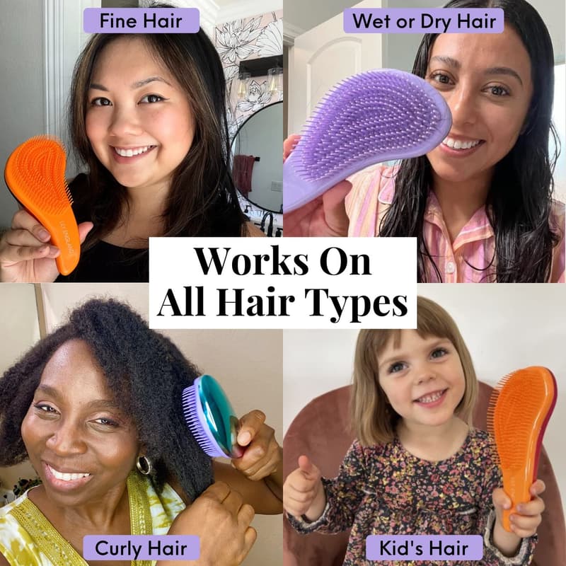 Trendy Rose-Gold Detangler Brush for Teen Girls - Wet & Dry Use
