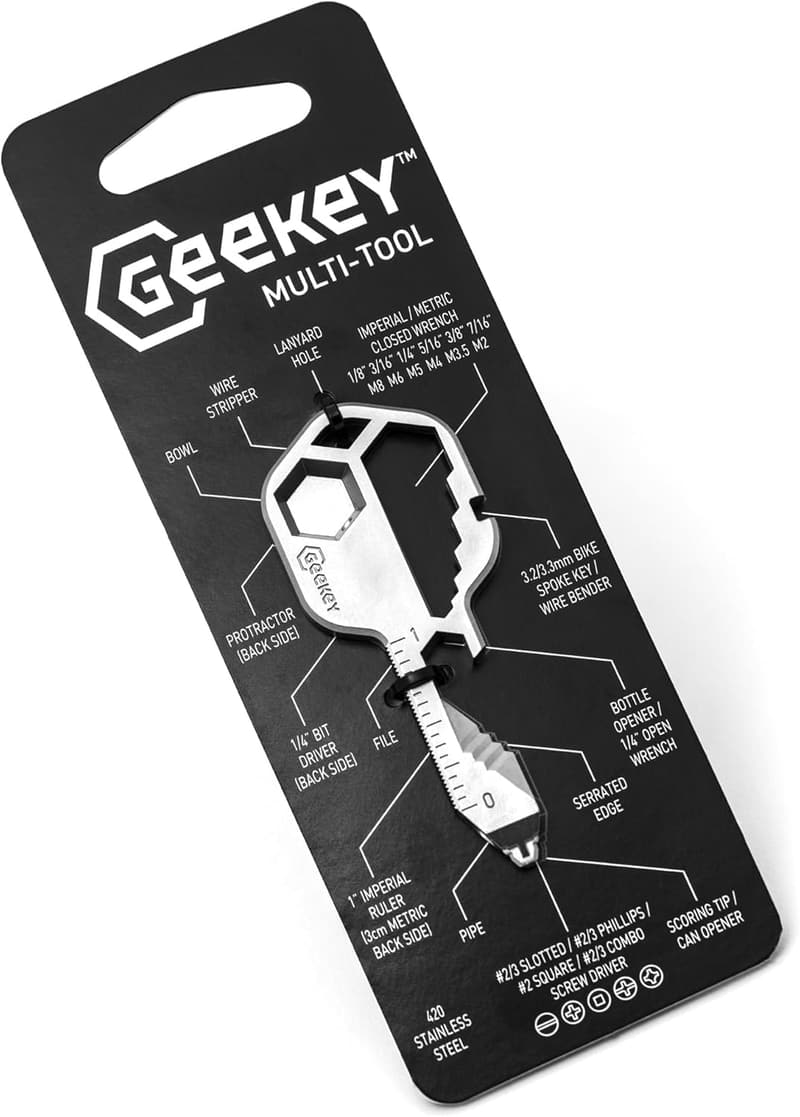Geekey EDC Keychain Multitool - 16+ Functions for Travel & Outdoors