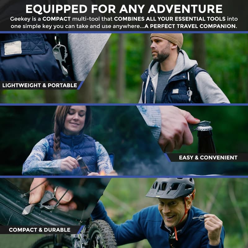 Geekey EDC Keychain Multitool - 16+ Functions for Travel & Outdoors