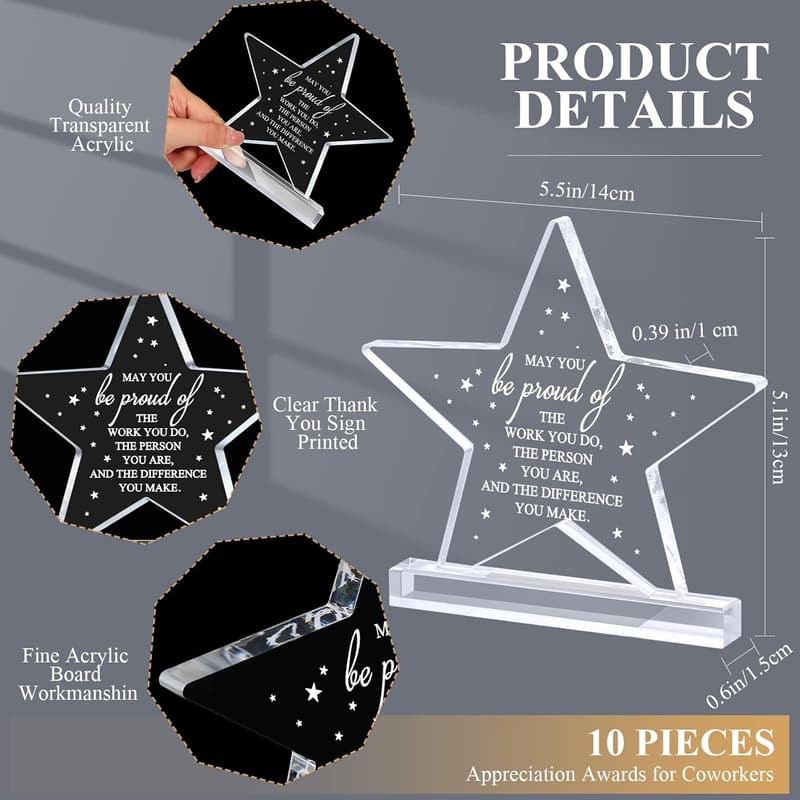 Employee Appreciation Acrylic Trophy Set for Coworkers (10 Pcs)