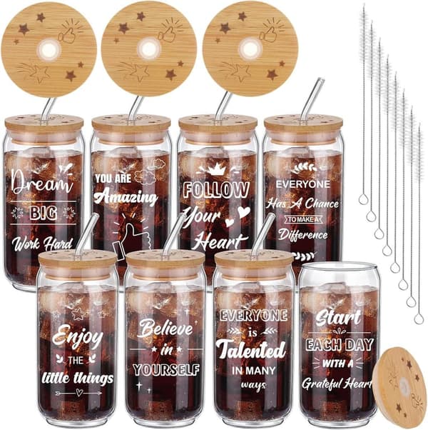 Employee Appreciation Gifts: 8 Can-Shaped Beer Glasses with Lids