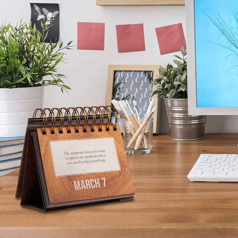 Motivational Wooden Perpetual Flip Calendar for Daily Inspiration