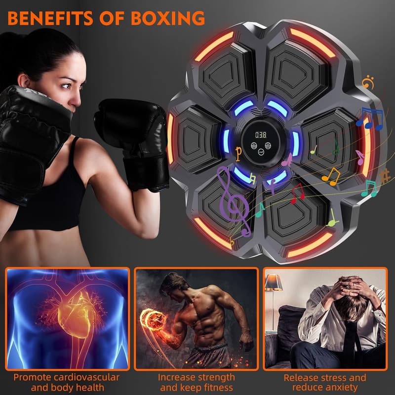 Bluetooth Music Punching Machine with Gloves - 9 Modes & Speeds