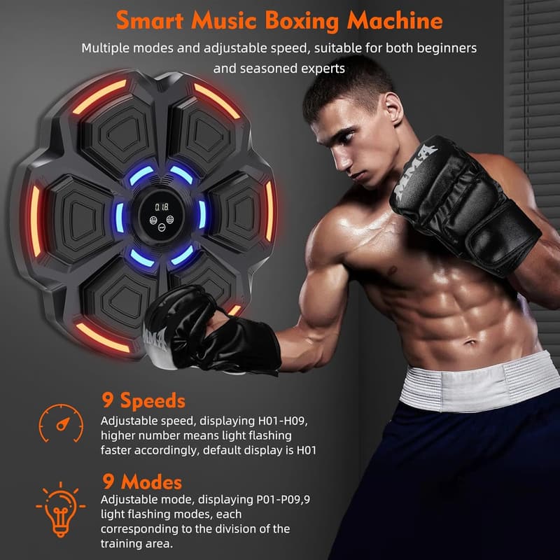 Bluetooth Music Punching Machine with Gloves - 9 Modes & Speeds