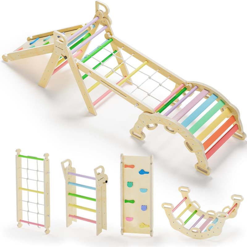 Rainbow Pikler Triangle Climbing Set for Toddlers - 2024 8-in-1