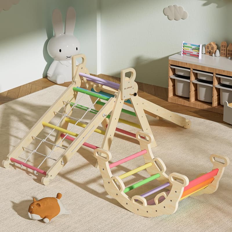Rainbow Pikler Triangle Climbing Set for Toddlers - 2024 8-in-1