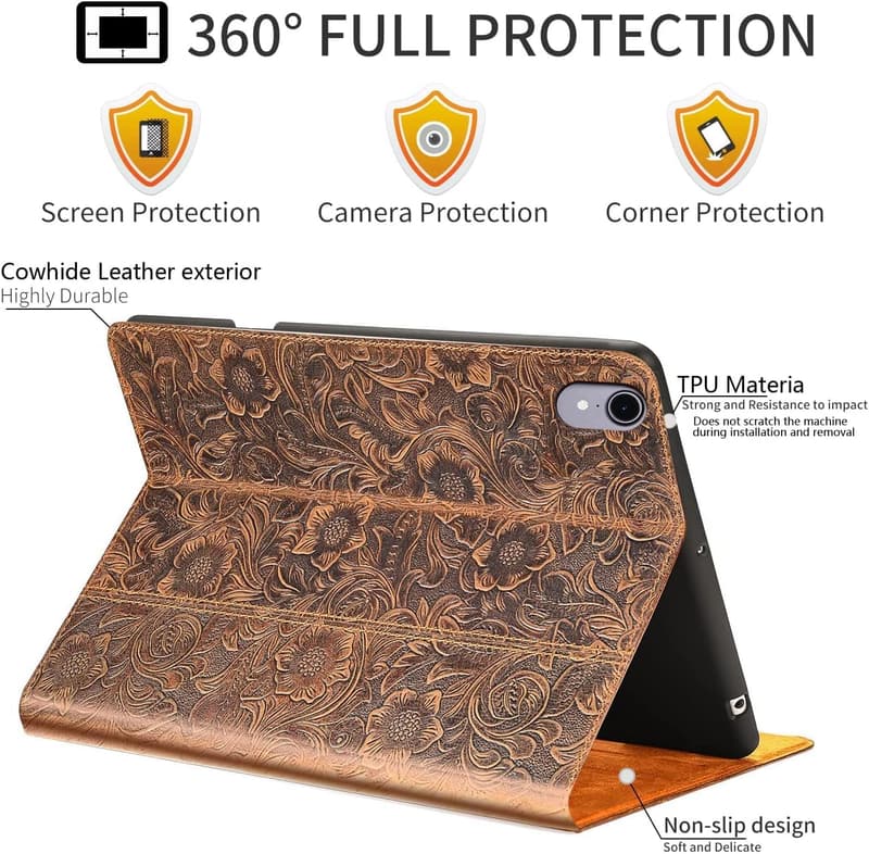 iPad Protective Leather Case with Pencil Holder - Brown