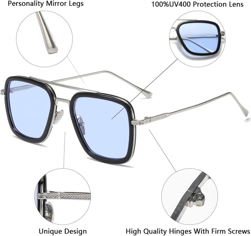 Vintage Square Metal Sunglasses for Men and Women