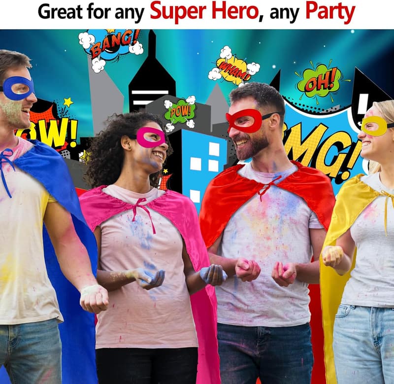 Halloween Superhero Capes & Masks Set for Adults - 10 Pack