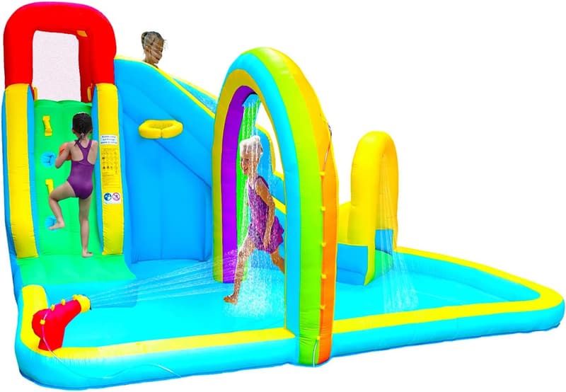 Kids Inflatable Water Slide Park with Climbing Wall and Splash Pool
