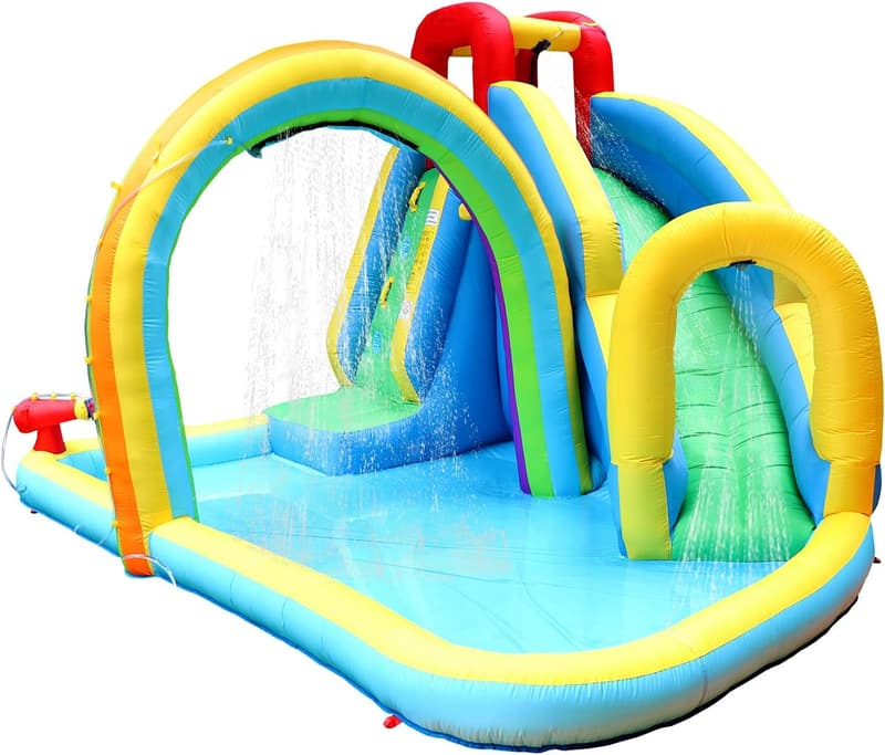 Kids Inflatable Water Slide Park with Climbing Wall and Splash Pool