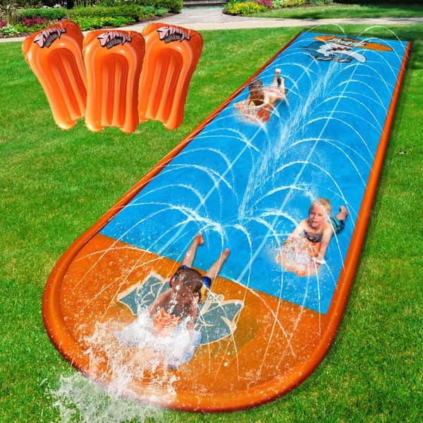 22ft Slip Water Slide with Sprinkler and 3 Racing Lanes for Kids