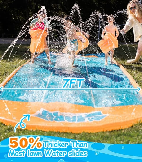 22ft Slip Water Slide with Sprinkler and 3 Racing Lanes for Kids