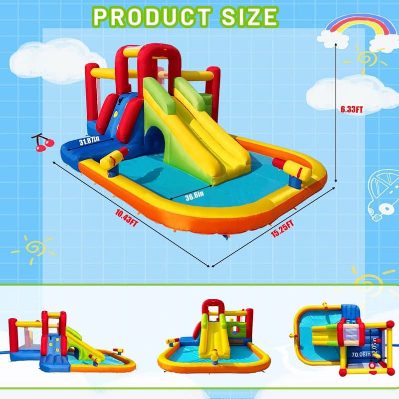 Kids' Bounce House Inflatable Water Slide with Splash Pool