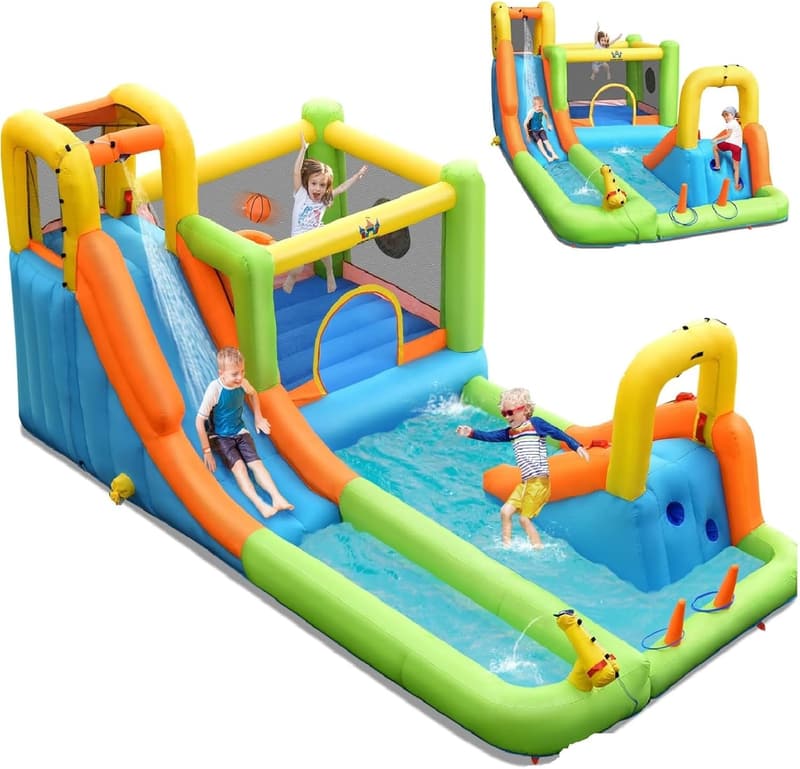 Kids 8-in-1 Inflatable Water Slide & Splash Pool for Parties