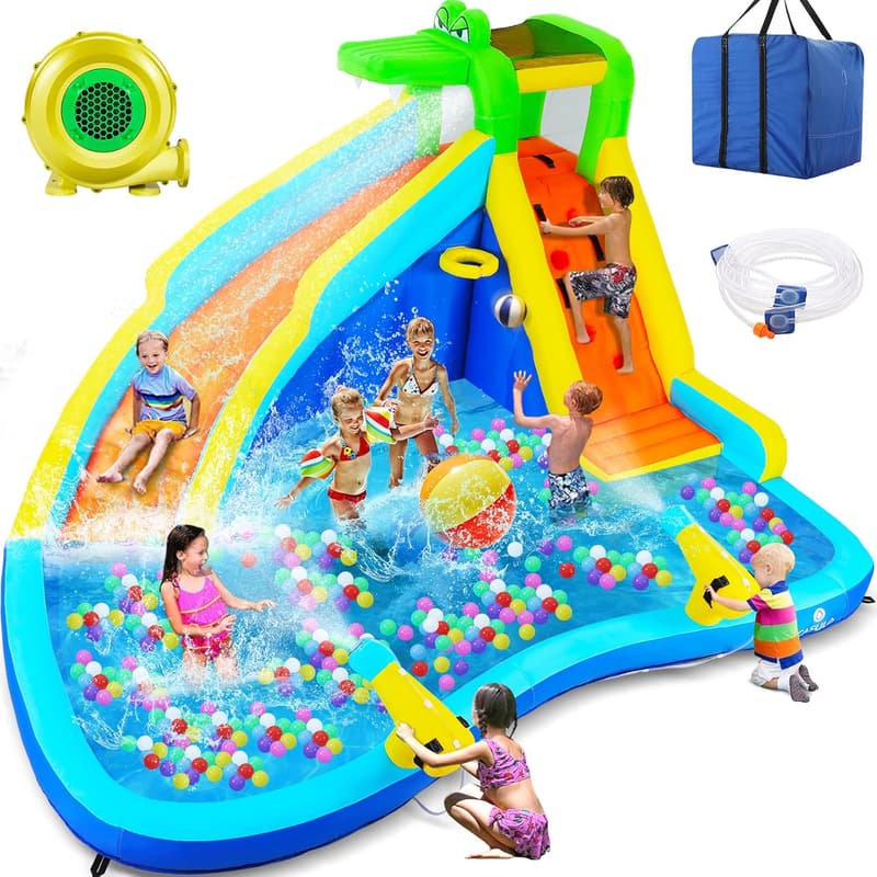 8-in-1 Inflatable Water Park with Climbing, Pool & Slides for Kids