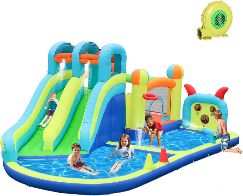 Kids Inflatable Water Slide Park with Splash Pool and Bounce House