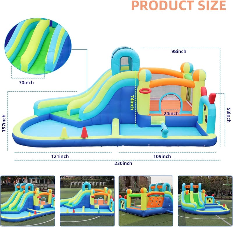 Kids Inflatable Water Slide Park with Splash Pool and Bounce House