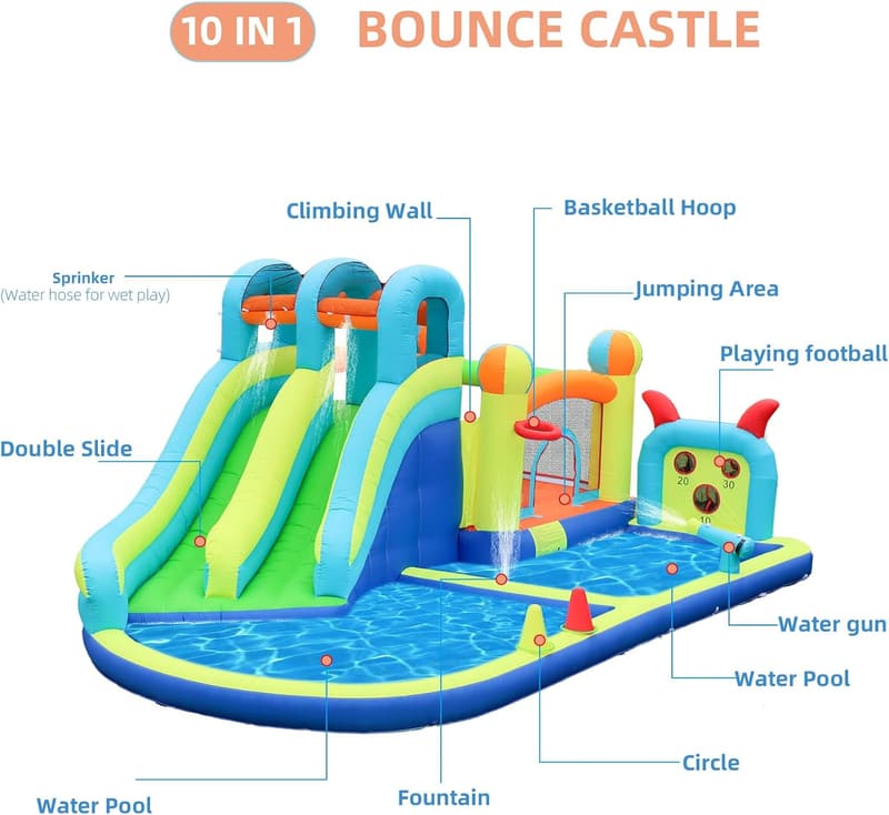 Kids Inflatable Water Slide Park with Splash Pool and Bounce House