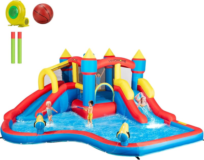 Outdoor Water Bouncy Castle with Slide for Kids, 15x14 FT