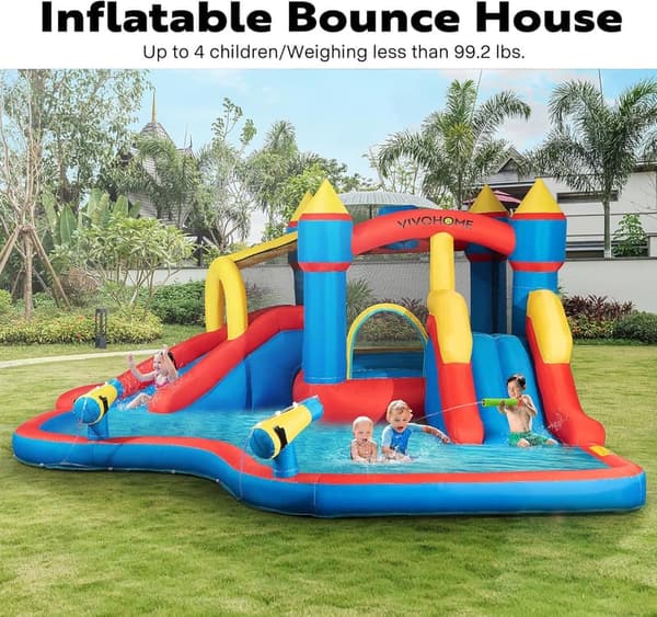 Outdoor Water Bouncy Castle with Slide for Kids, 15x14 FT