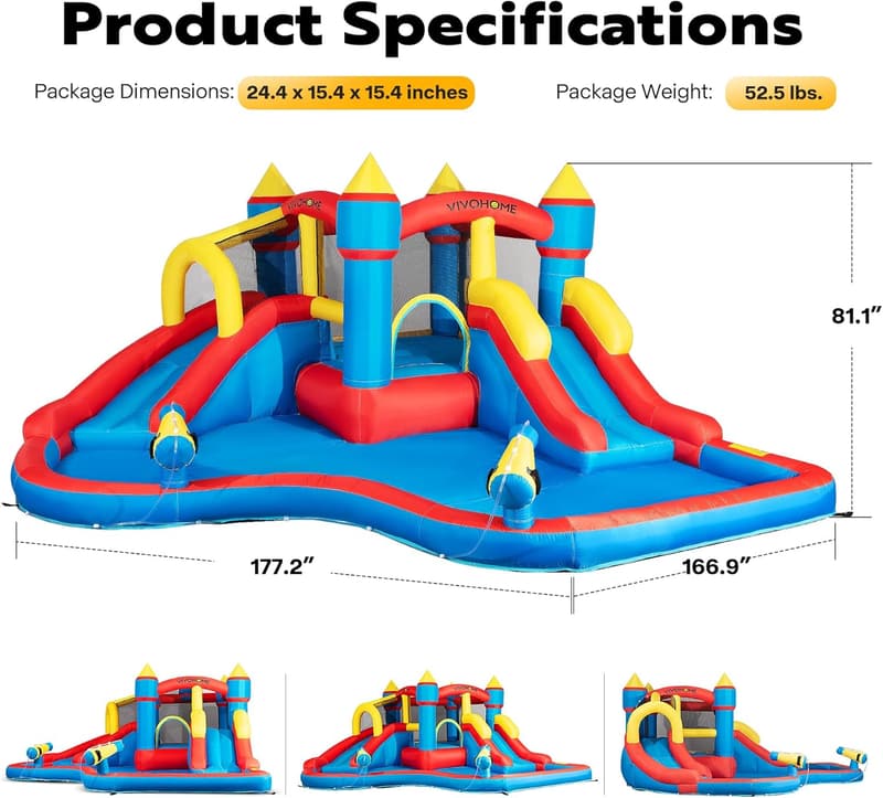 Outdoor Water Bouncy Castle with Slide for Kids, 15x14 FT