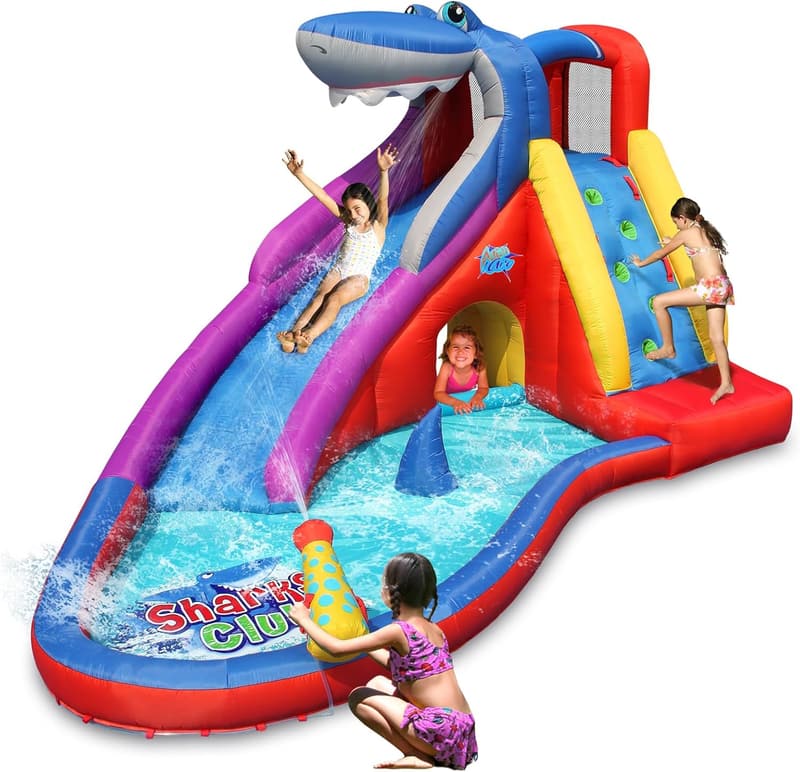 Red Shark Inflatable Water Slide & Bounce House for Kids