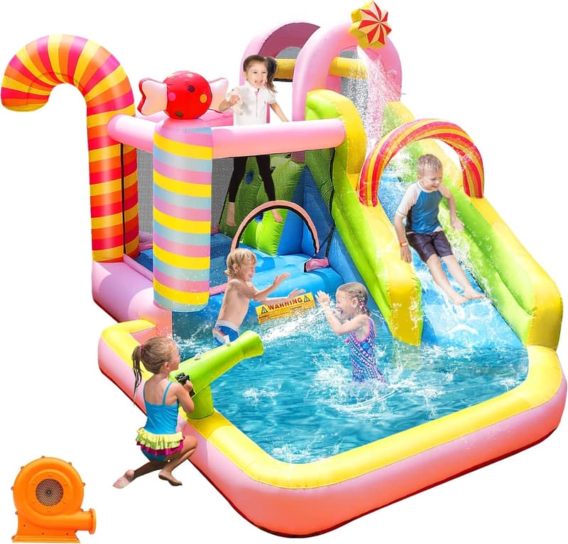 Sweet Candy 6-in-1 Inflatable Water Slide for Backyard Fun