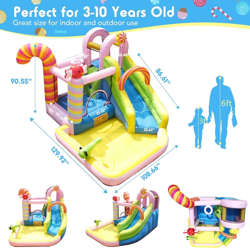 Sweet Candy 6-in-1 Inflatable Water Slide for Backyard Fun