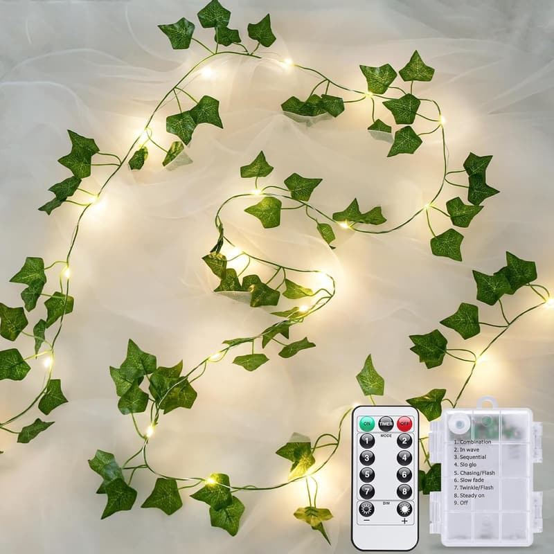 33ft Battery-Operated LED Ivy Vines with Remote for Weddings/Parties
