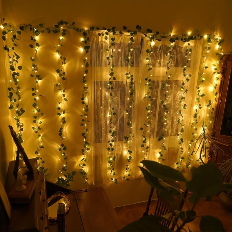 12-Pack LED Ivy Vine Lights with 240 Curtain Lights - 9.4FT