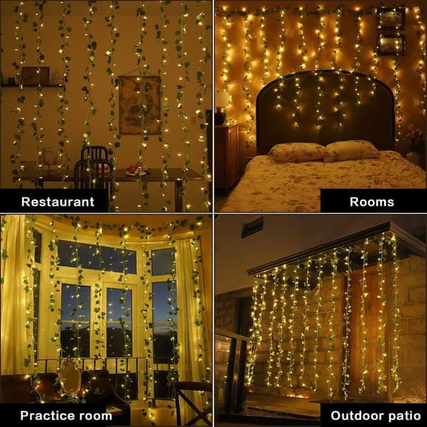 12-Pack LED Ivy Vine Lights with 240 Curtain Lights - 9.4FT