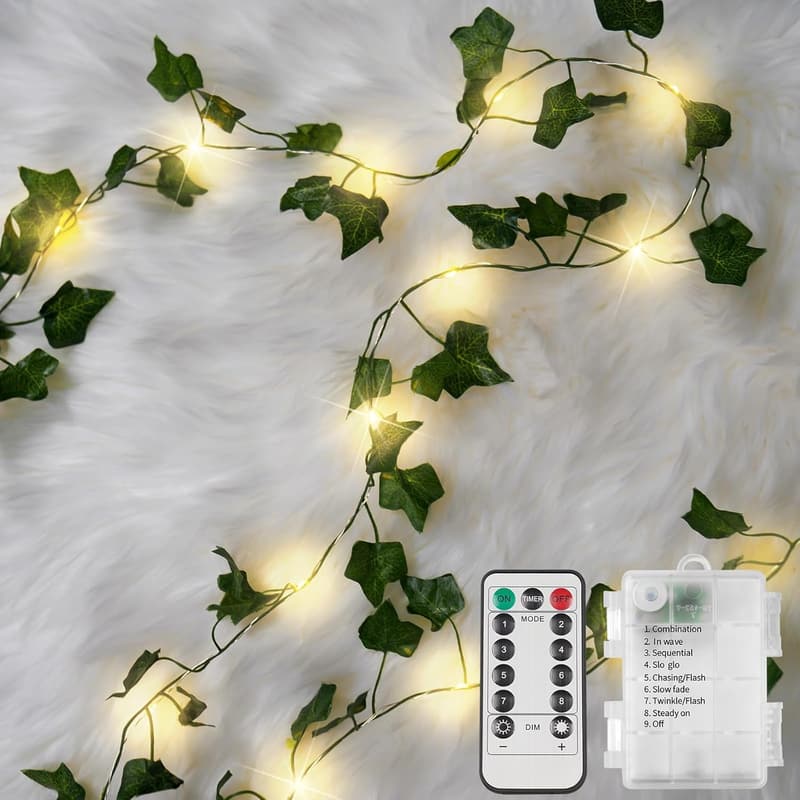 33ft Battery Operated Ivy String Lights with Remote - 100 LEDs