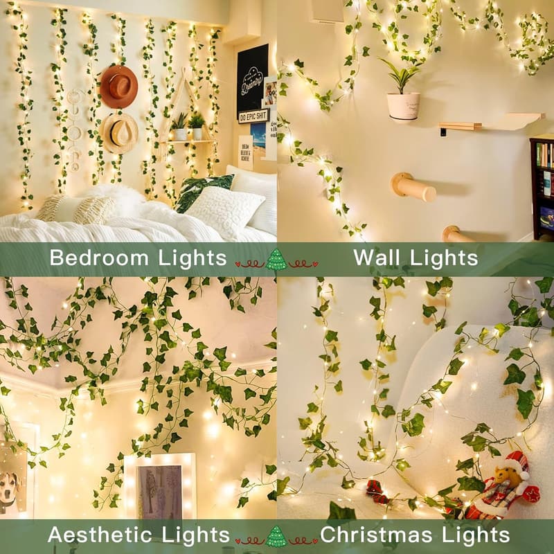33ft Battery Operated Ivy String Lights with Remote - 100 LEDs