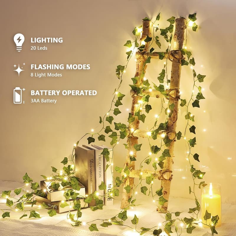 Battery Operated 20 LED Ivy String Lights for Home Decor