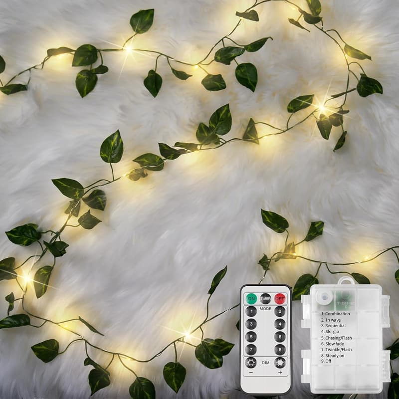 33ft LED Pothos String Lights with Remote - Fairy Light Decor