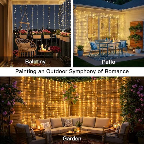 Warm White 200 LED Curtain Fairy Lights for Indoor/Outdoor Decor