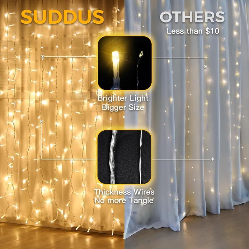Warm White 200 LED Curtain Fairy Lights for Indoor/Outdoor Decor