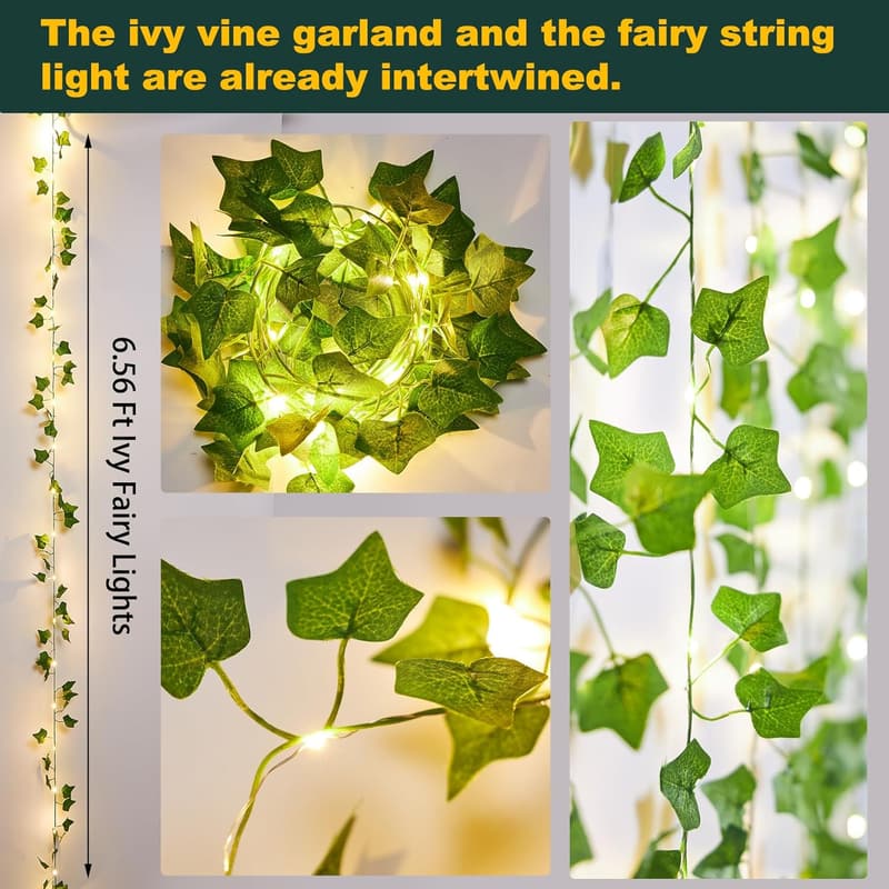 Battery Operated Ivy Vine Fairy Lights - 2 Pack, 40 LEDs