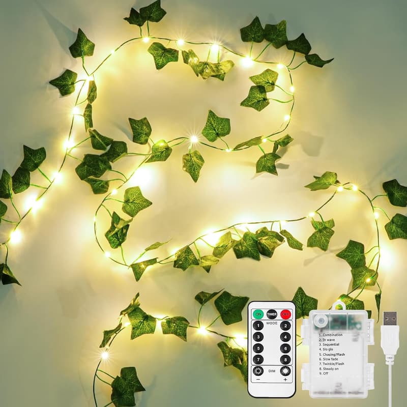 100 LED Ivy Fairy Lights with Remote - 33ft Battery/USB Operated