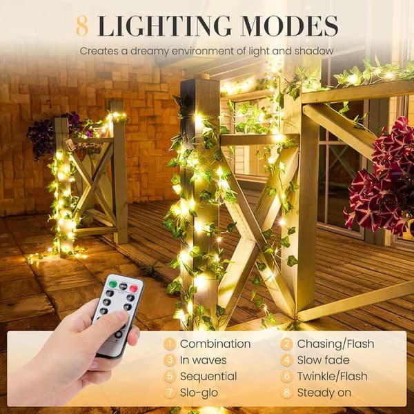 100 LED Ivy Fairy Lights with Remote - 33ft Battery/USB Operated