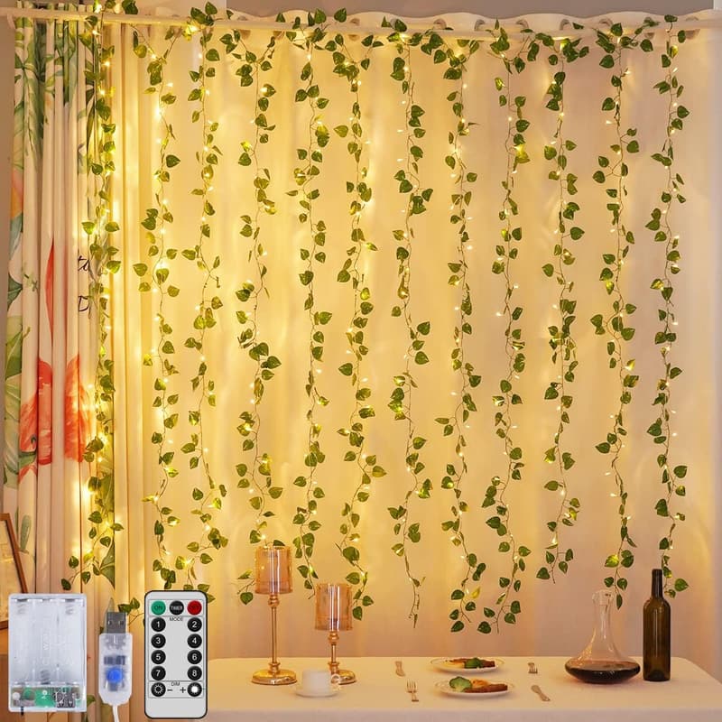 Green Ivy Vines String Lights - 12 Pcs, 240 LED, 8 Modes & Timer