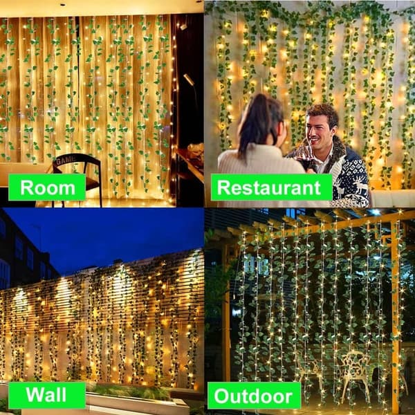 Green Ivy Vines String Lights - 12 Pcs, 240 LED, 8 Modes & Timer