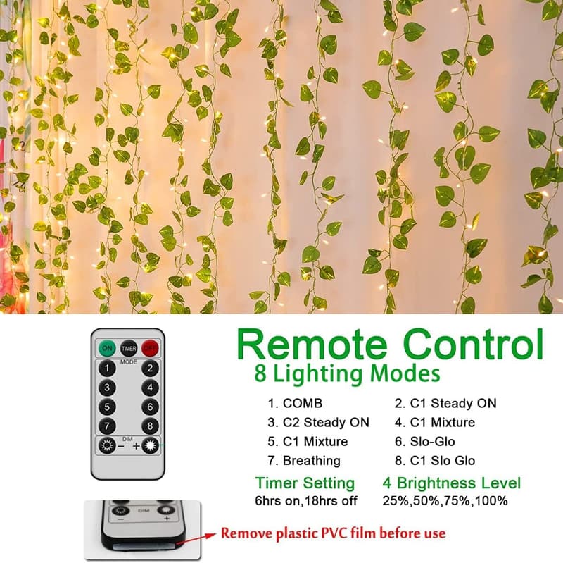 Green Ivy Vines String Lights - 12 Pcs, 240 LED, 8 Modes & Timer