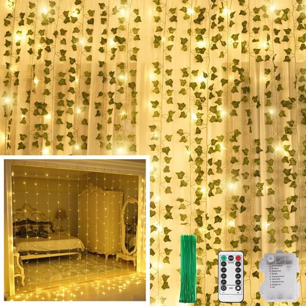 Artificial Ivy Leaf Garland with 240 LED Curtain String Lights