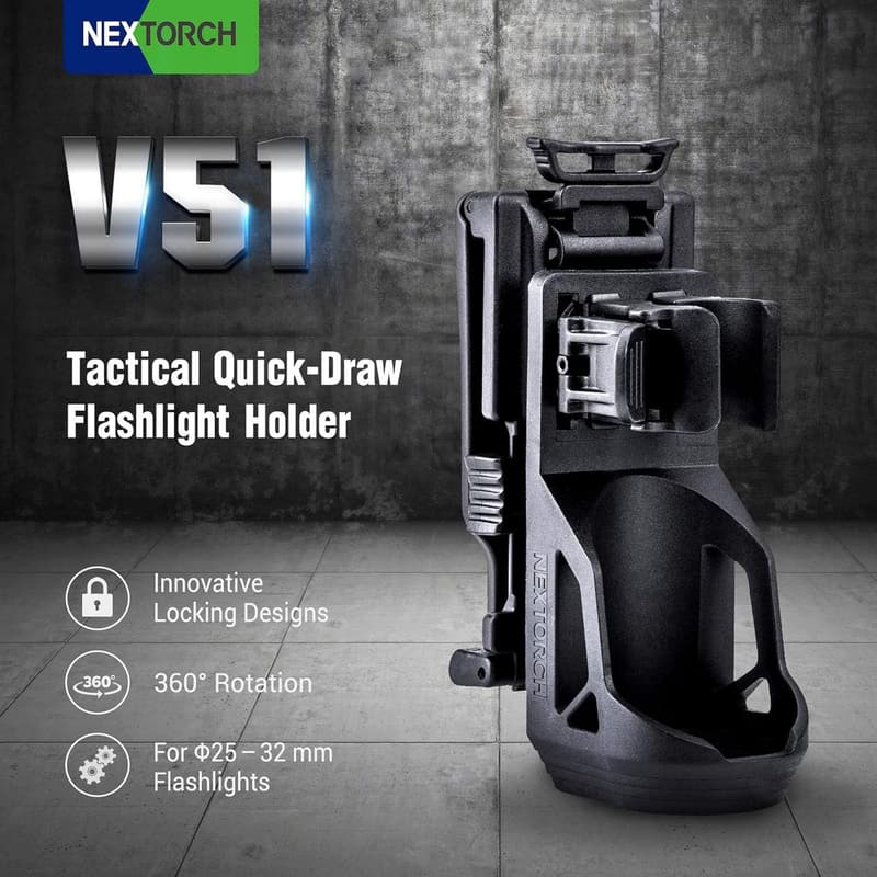 Tactical Flashlight Holster with Lever Lock - Fits 1